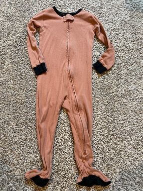 Kids Long Sleeve One-Piece Footed Pajama - Rust with Black Trim